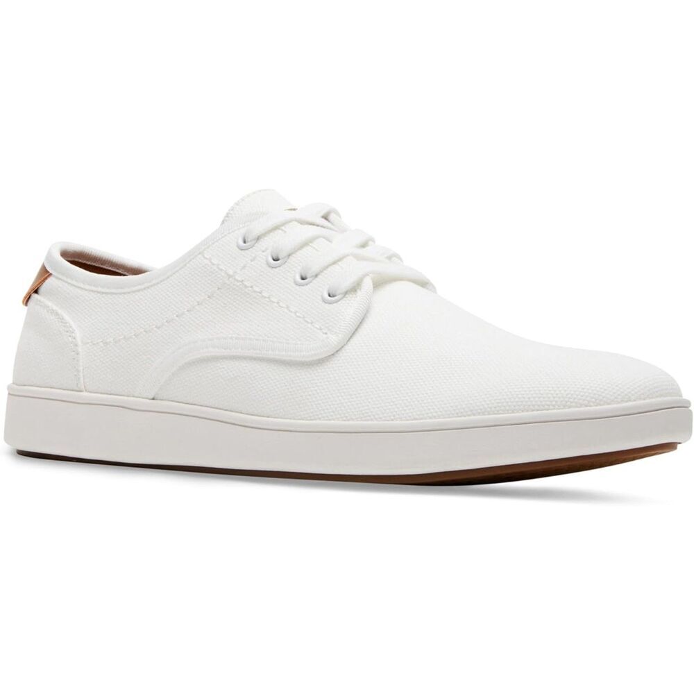 Men's White Fabric Round Toe Lace-up Rubber Sole Lightweight Fashion Sneakers - Picture 6 of 6